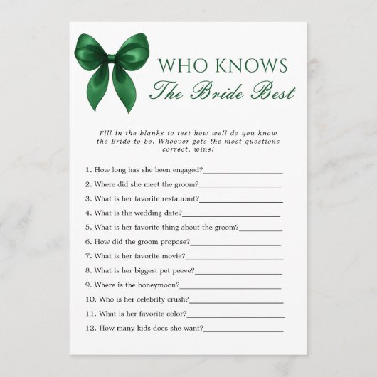Bow Who Knows The Bride Best Bridal Shower Game 招待状 (正面)