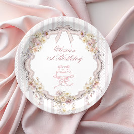 Bow Wildflower First Birthday Paper Plates ペーパープレート
