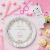 Bow Wildflower First Birthday Paper Plates ペーパープレート (パーティー)
