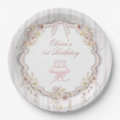 Bow Wildflower First Birthday Paper Plates ペーパープレート (正面)