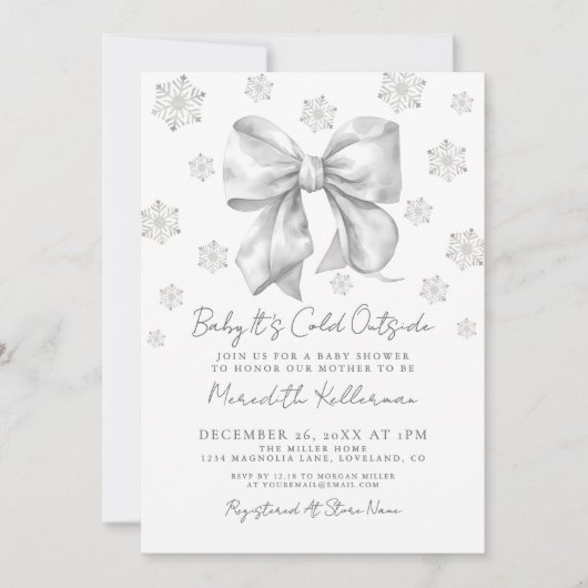 Bow Winter Baby Shower 招待状 (正面)