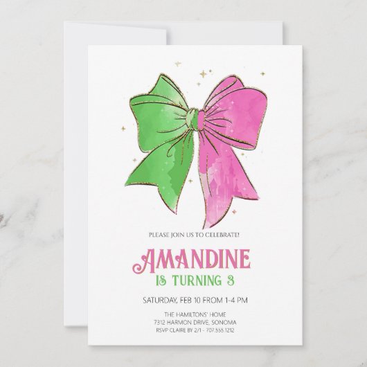 Bow Witches Girl Birthday Magical Party 招待状 (正面)