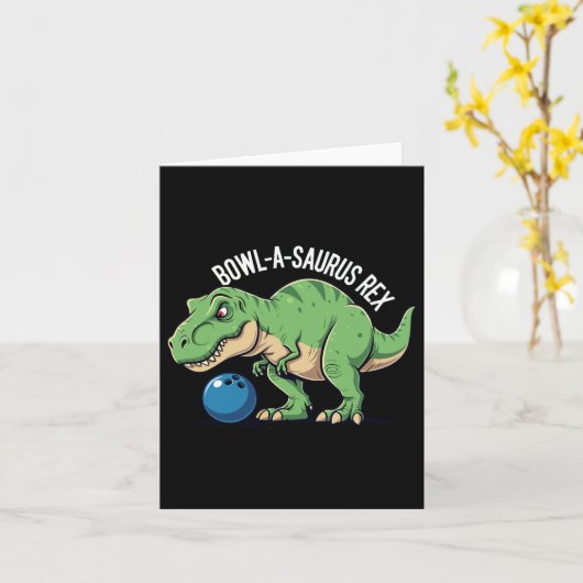 Bowl-a-saurus Rex Funny Dinosaur Bowling Humor Pun カード (黄色い花)