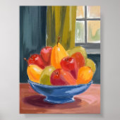 Bowl of Fruit Watercolor Painting Art ポスター (正面)