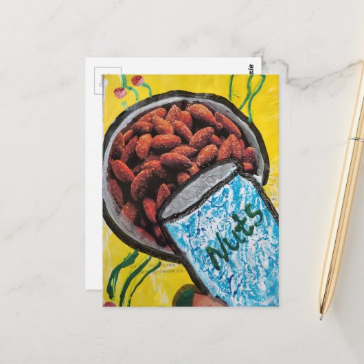 Bowl of Nuts Mixed Media Collage ポストカード (正面/裏面インサイチュ)