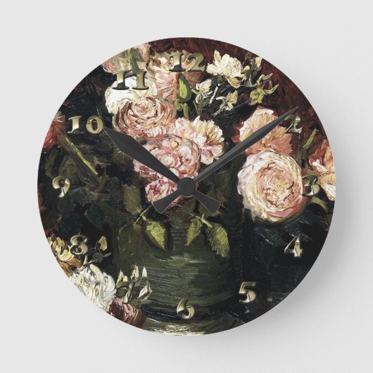 Bowl with Peonies and Roses - Gogh ラウンド壁時計 (正面)