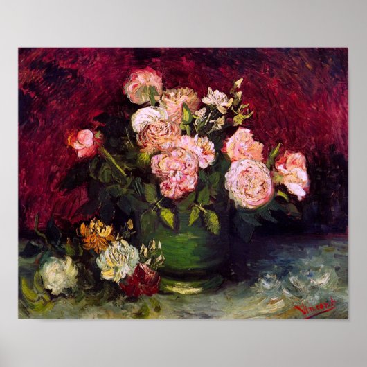 Bowl with Peonies & Roses Van Gogh Fine Art ポスター (正面)