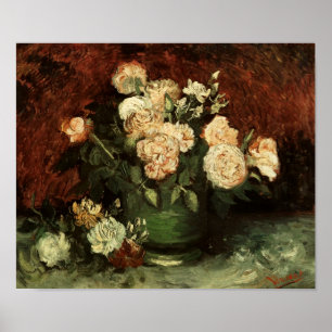 Bowl with Peonies & Roses Van Gogh Fine Art ポスター