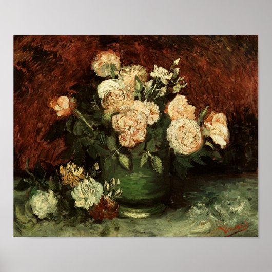 Bowl with Peonies & Roses Van Gogh Fine Art ポスター (正面)