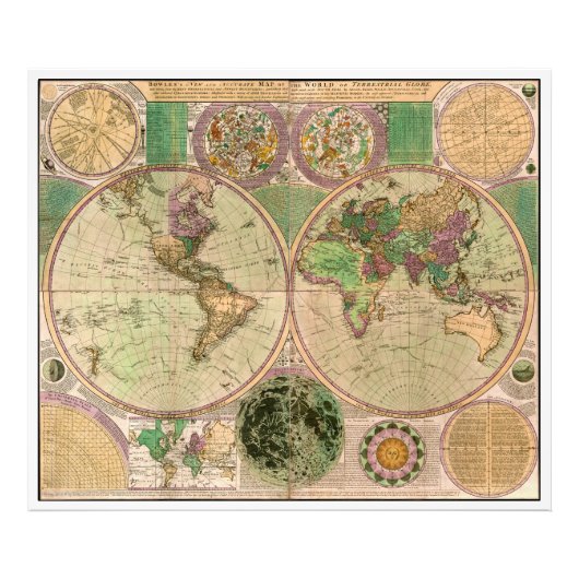 BOWLES New & Accurate Map of the World by Dialing フォトプリント (正面)