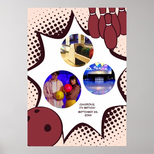 Bowling 11th Birthday Photo Collage Poster ポスター (正面)