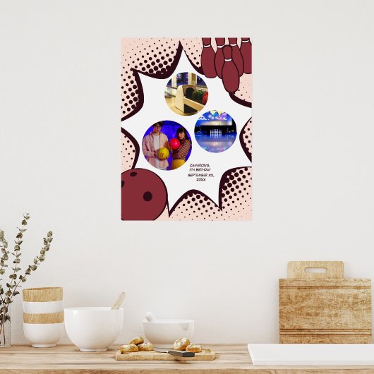 Bowling 11th Birthday Photo Collage Poster ポスター (キッチン)