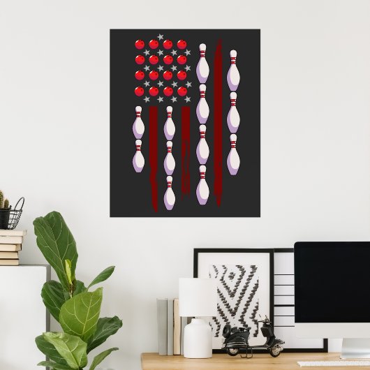 Bowling American Flag ポスター (ホームオフィス)
