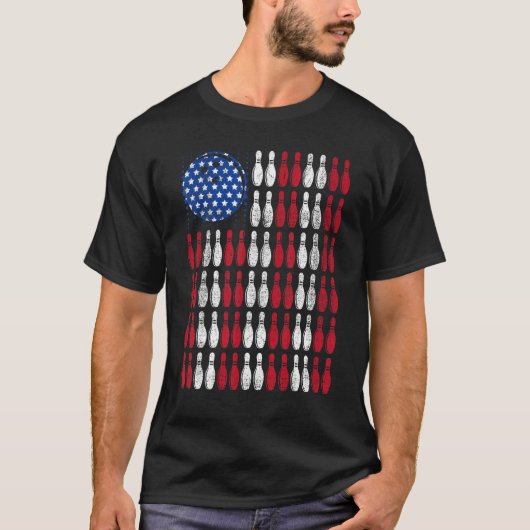 Bowling American Flag 4th of July Men Women Patrio Tシャツ (正面)