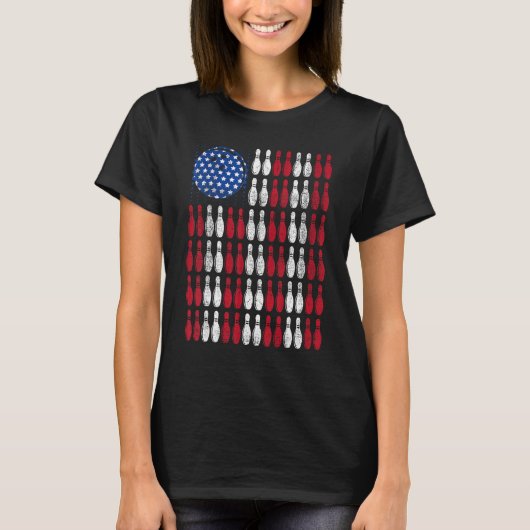Bowling American Flag 4th of July Men Women Patrio Tシャツ (正面)