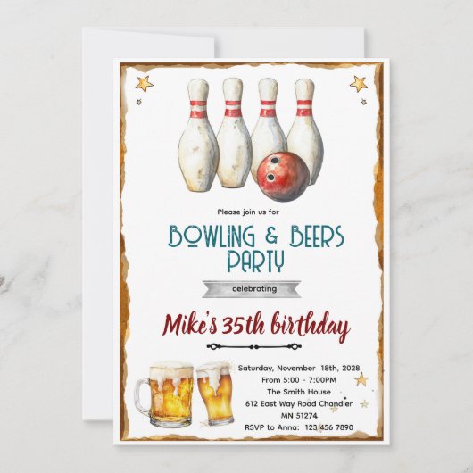 Bowling and beer party Invitation 招待状 (正面)