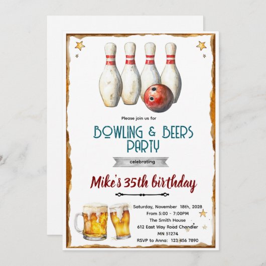 Bowling and beer party Invitation 招待状 (正面/裏面)
