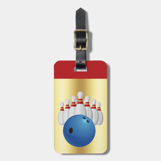 Bowling -- Ball and Pins personalize name/address ラゲッジタグ (正面縦)