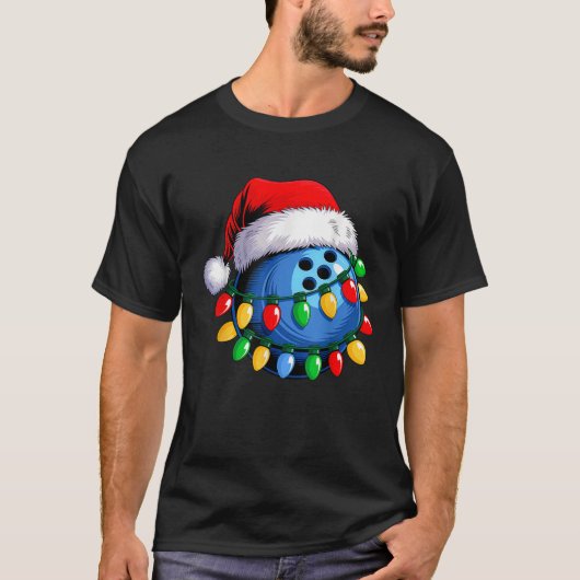 Bowling Ball Santa Hat Christmas Bowling Xmas Ligh Tシャツ (正面)