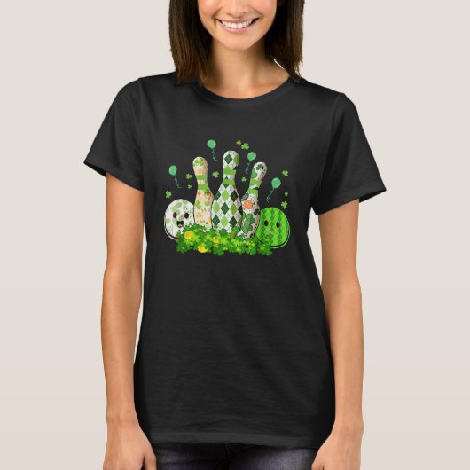 Bowling Ball Shamrock Leprechaun St Patricks Day B Tシャツ (正面)