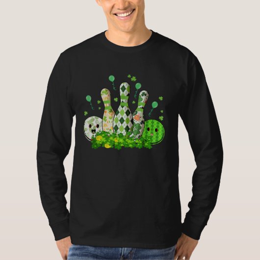 Bowling Ball Shamrock Leprechaun St Patricks Day B Tシャツ (正面)