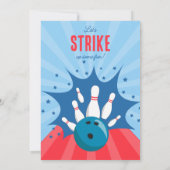 Bowling Ball Strike Up Some Fun Blue Red Birthday  招待状 (裏面)