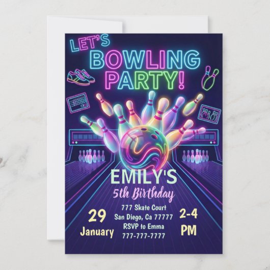 Bowling Birthday Invitation Strike Up Some Fun 招待状 (正面)