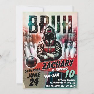 Bowling Birthday Invite Party | BRUH YOU IN 招待状