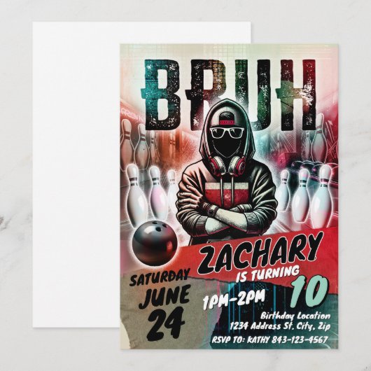 Bowling Birthday Invite Party | BRUH YOU IN 招待状 (正面/裏面)