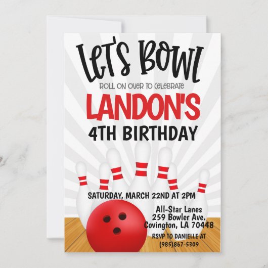 Bowling Birthday Party 招待状 (正面)