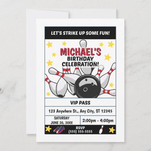Bowling Birthday Party Invitation 招待状 (正面)