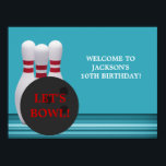 Bowling Birthday Party Poster ポスター<br><div class="desc">This modern bowling birthday party poster with bowling pin set on a blue background is the perfect for any birthday party or special event in style. Personalize with your own special text,  and use it for the party or event of your choice.</div>