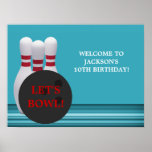 Bowling Birthday Party Poster ポスター<br><div class="desc">This modern bowling birthday party poster with bowling pin set on a blue background is the perfect for any birthday party or special event in style. Personalize with your own special text,  and use it for the party or event of your choice.</div>