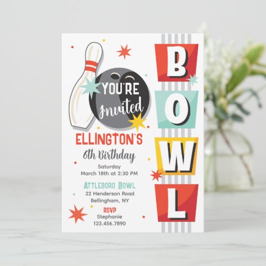 Bowling Birthday Party Retro 招待状 (スタンド正面)