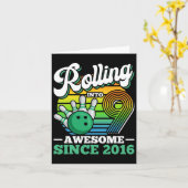 Bowling Birthday Party Rolling Into 9 Years Boy 9t カード (黄色い花)