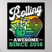 Bowling Birthday Party Rolling Into 9 Years Boy 9t ポスター (正面)