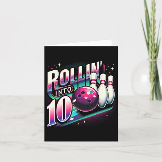 Bowling Birthday Rollin Into 10 Party 10th Bday Re カード (正面)
