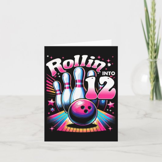 Bowling Birthday Rollin Into 12 Party 12th Bday Re カード (正面)