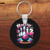 Bowling Birthday Rollin Into 12 Party 12th Bday Re キーホルダー (正面)