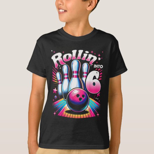 Bowling Birthday Rollin Into 6 Party 6th Birthday  Tシャツ (正面)