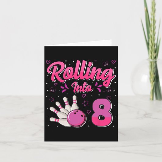 Bowling Boy Girl Birthday Rolling Into 8 Funny 8th カード (正面)