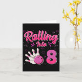 Bowling Boy Girl Birthday Rolling Into 8 Funny 8th カード (黄色い花)