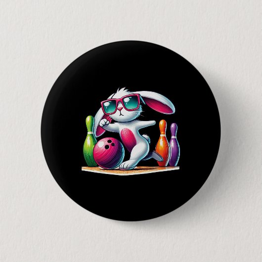Bowling Byll And Pins Bunny Ear Egg Hunting Easter 缶バッジ (正面)