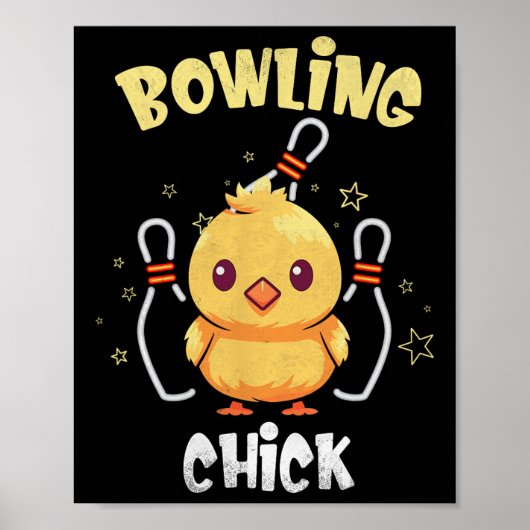 Bowling Chick Funny Chicken Athlete Bowler Men Wom ポスター (正面)
