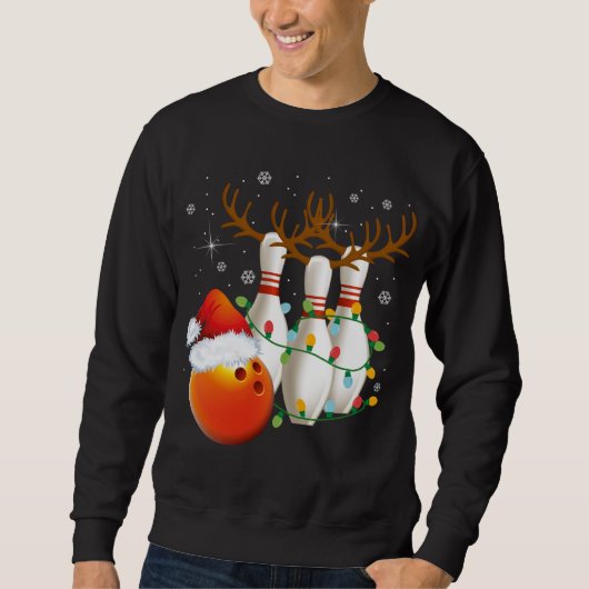 Bowling Gifts Christmas Bowling Santa Hat Christma スウェットシャツ (正面)