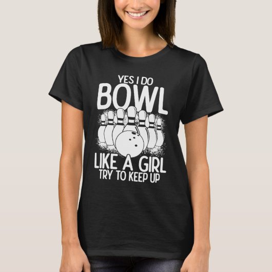 Bowling Girl Princess Pin Bowler Strike Bowling Te Tシャツ (正面)
