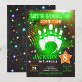 Bowling Invitation Glow Neon Boy Bowling Birthday 招待状 (正面/裏面)