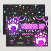 Bowling Invitation Glow Neon Joint Birthday 招待状 (正面/裏面)