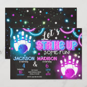 Bowling Invitation Glow Neon Joint Birthday 招待状 (正面/裏面)