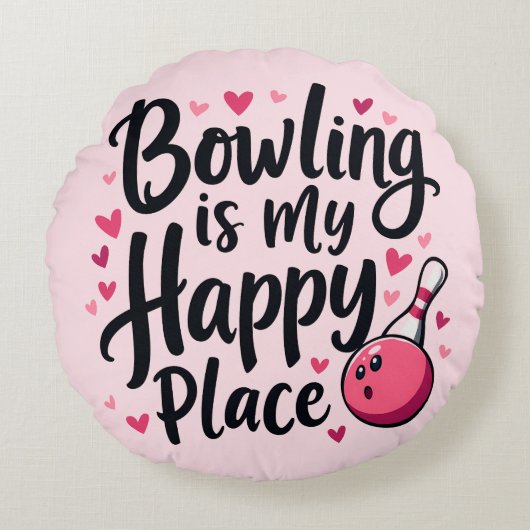 Bowling Lover Cute Retro Aesthetic Sports Design ラウンドクッション (正面)